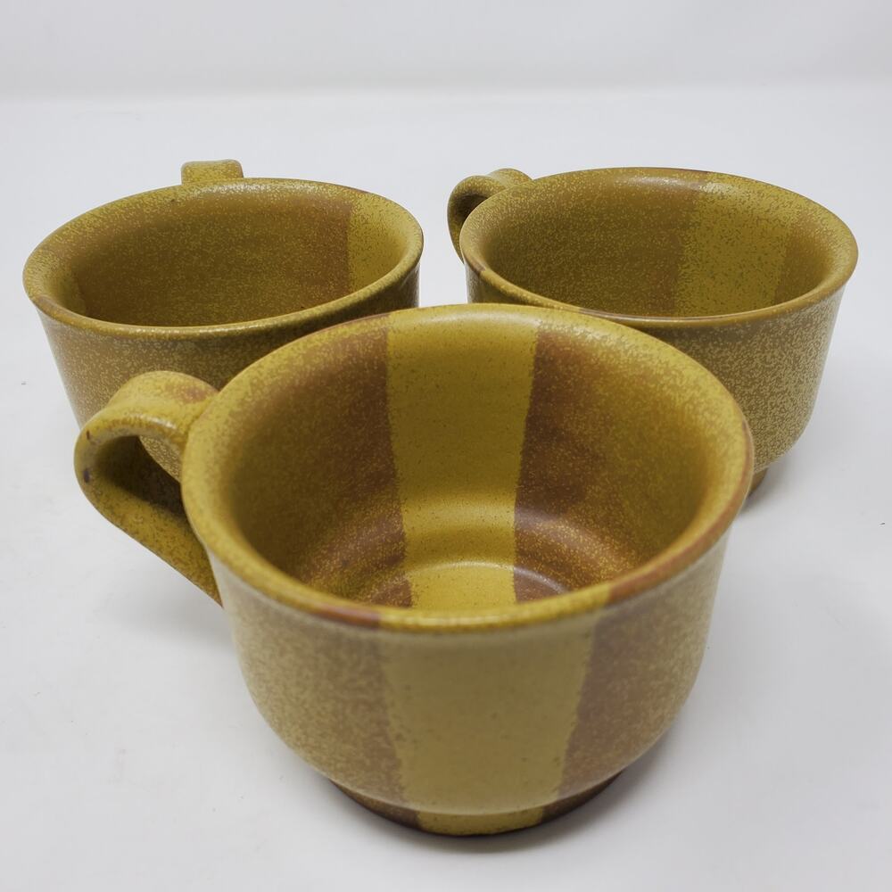 Ceramic Set of 3 Cups and Saucers - Earth Tone Asian-Inspired Tea Coffee Set - Picture 7 of 10